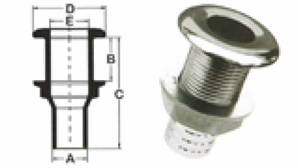 SCARICO A MARE DA 1/2" X 18 IN ACCIAIO INOX 316 CON PORTAGOMMA